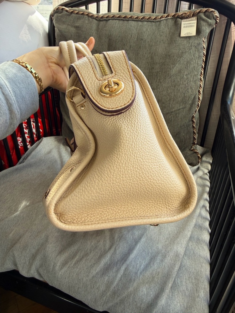 Coach Pebbled Leather Satchel in Cream with Gold Hardware - Picture 13 of 13